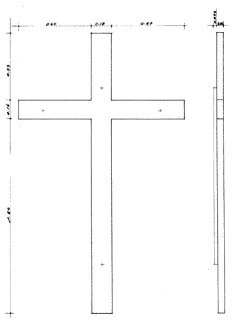 Schema del Crocifisso con le misure in cm.