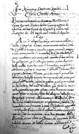 Relazione manoscritta del 1649